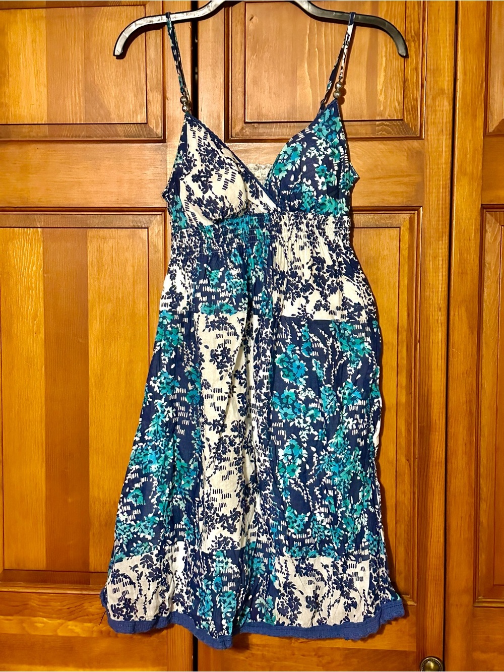 Blue & White Floral Sundress with Teal Accents